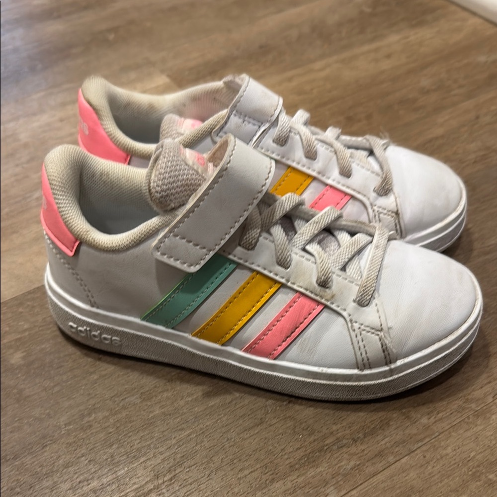 Adidas Kids' White Sneakers with Multicolor Stripes